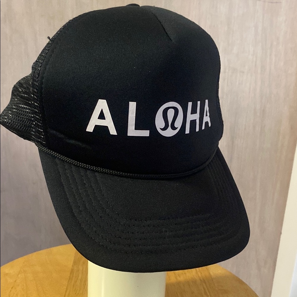 Black ALOHA Trucker Hat with lululemon print